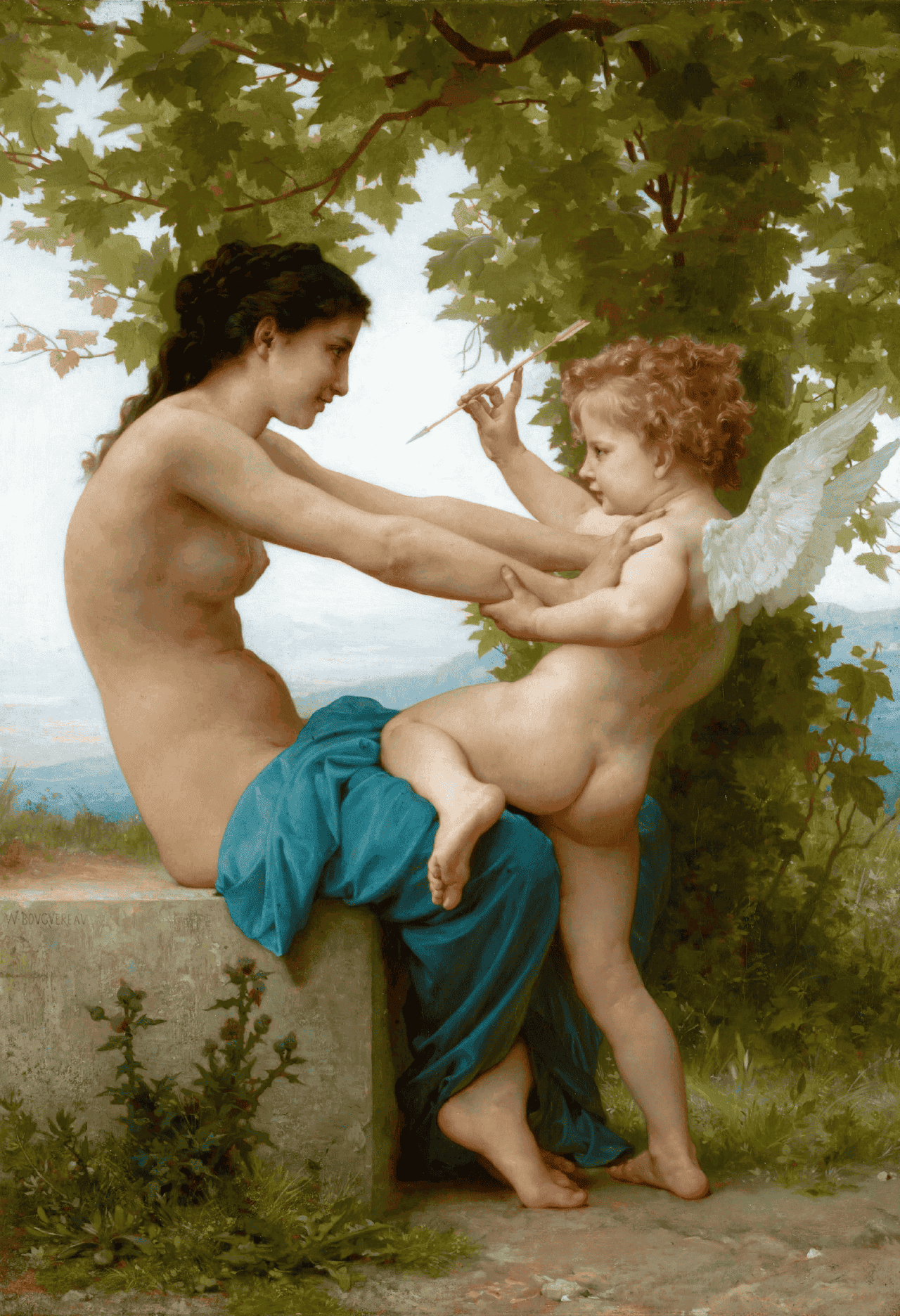 A Young Girl Defending Herself Against  Eros — William-Adolphe Bouguereau